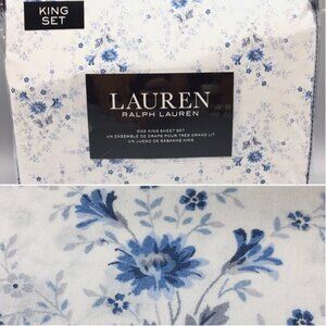 NEW 4pc Ralph Lauren Delicate Blue Gray Floral KING Sheet Set Cottage Country